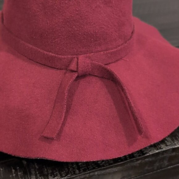 3/$20 Burgundy Felt Floppy Hat Womens One Size Ribbon Tie Accessory Wide Brim - Picture 6 of 12